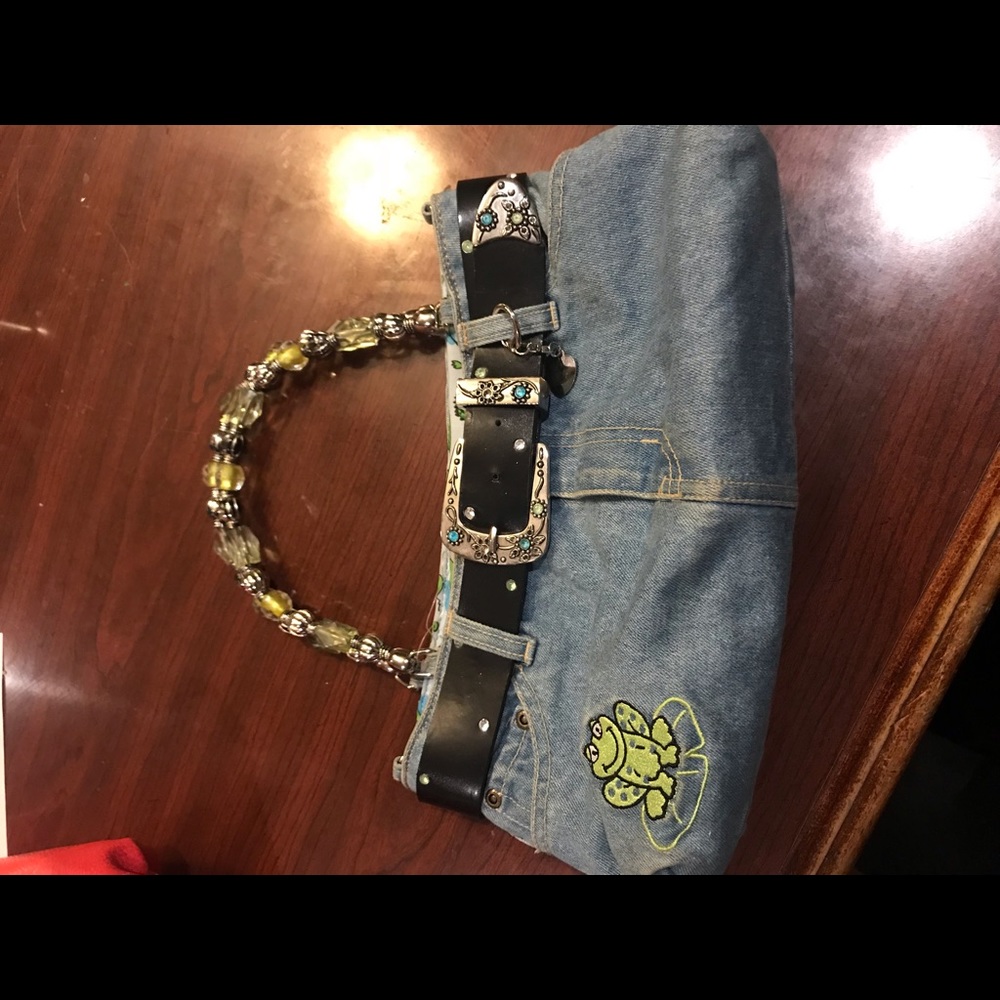 Denim belted purse
